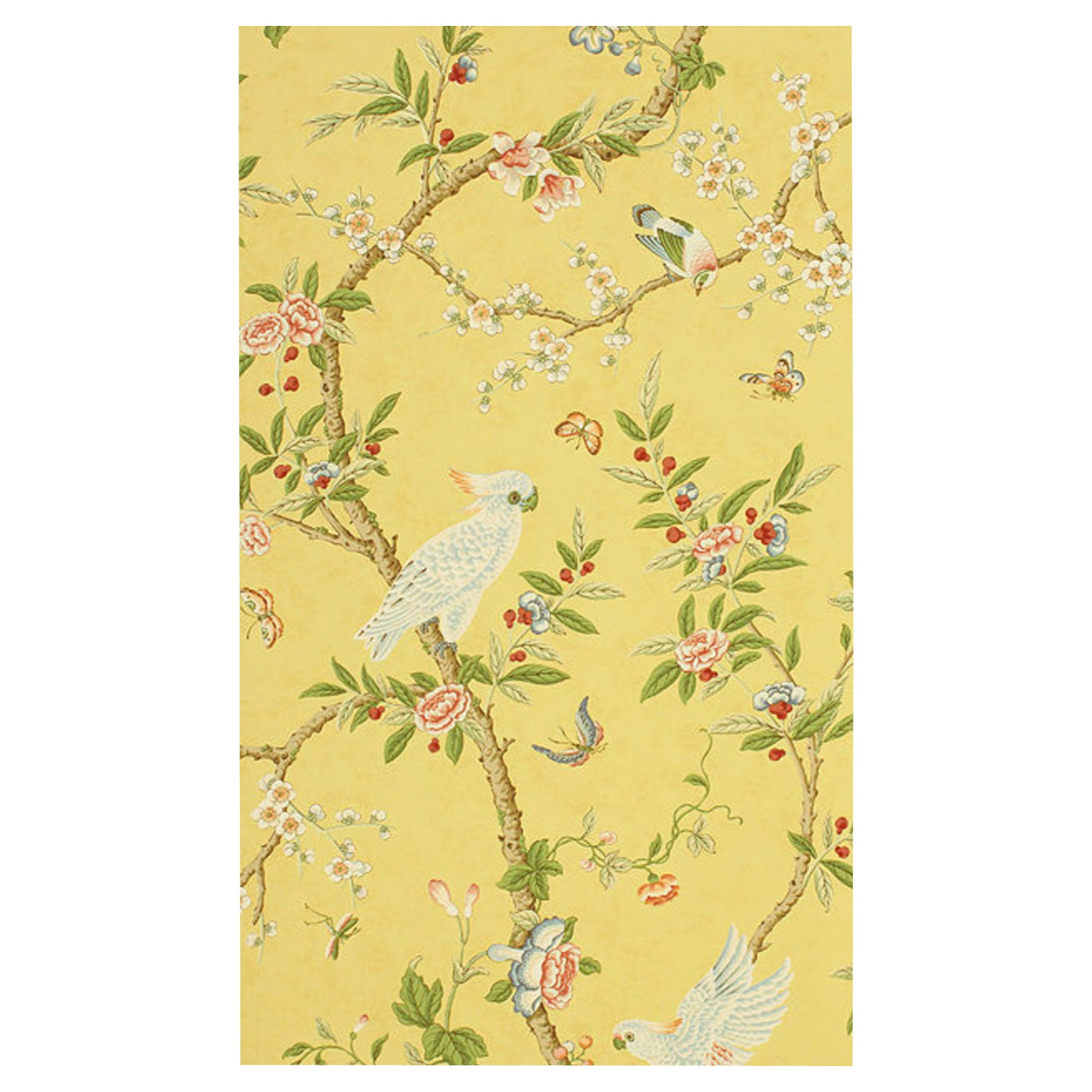 Brunschwig & Fils Hand-Printed Yellow Kanchou Mimosa Wallpaper Double Roll 2002