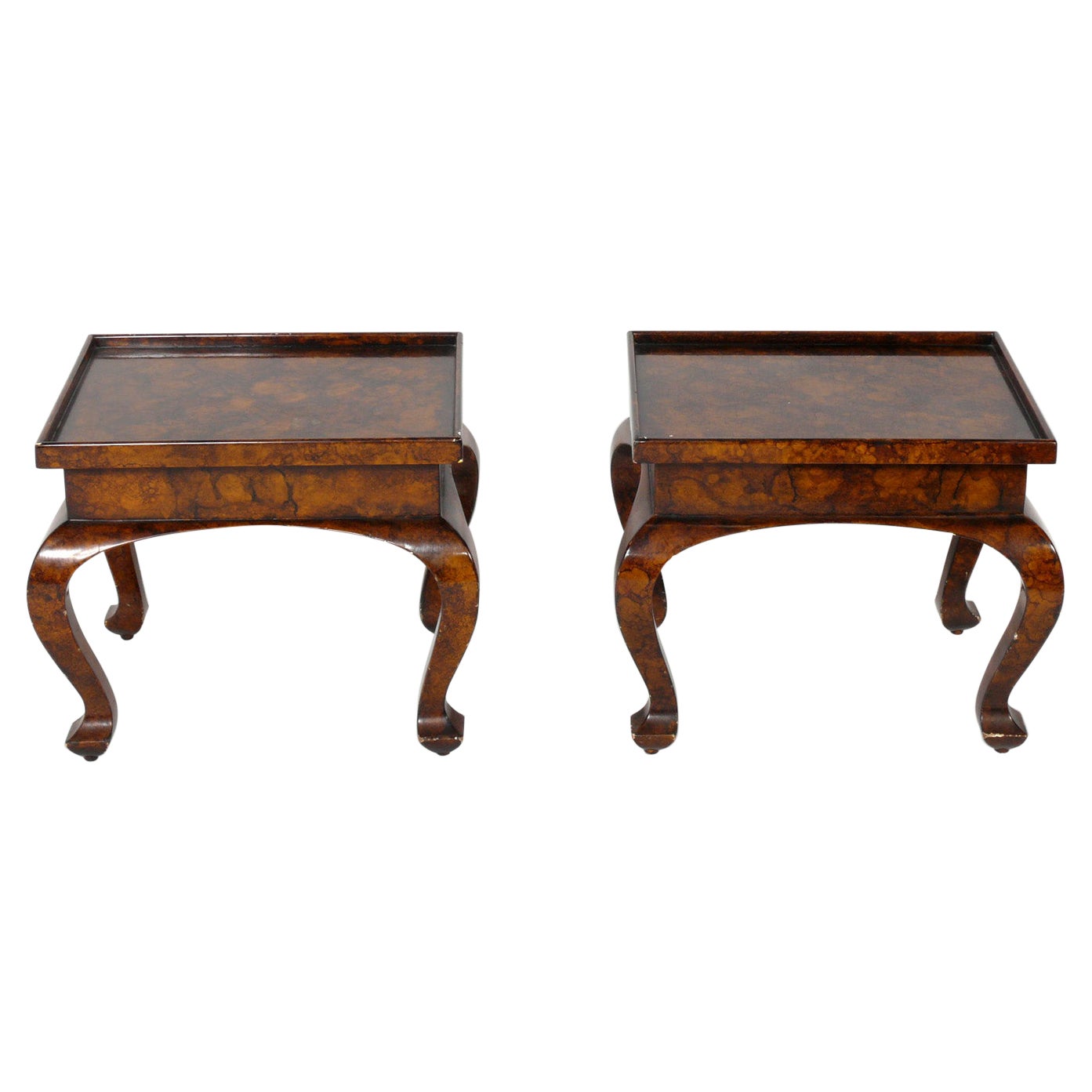 Pair of Petite Faux Tortoiseshell End Tables For Sale