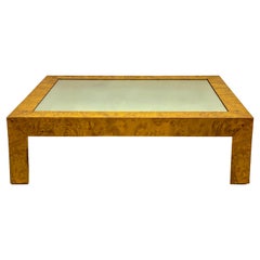 Modern Italian Burlwood and Mirror Coffee Table in the Manner of Milo Baughman