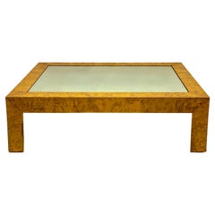 Modern Italian Burlwood and Mirror Coffee Table in the Manner of Milo Baughman