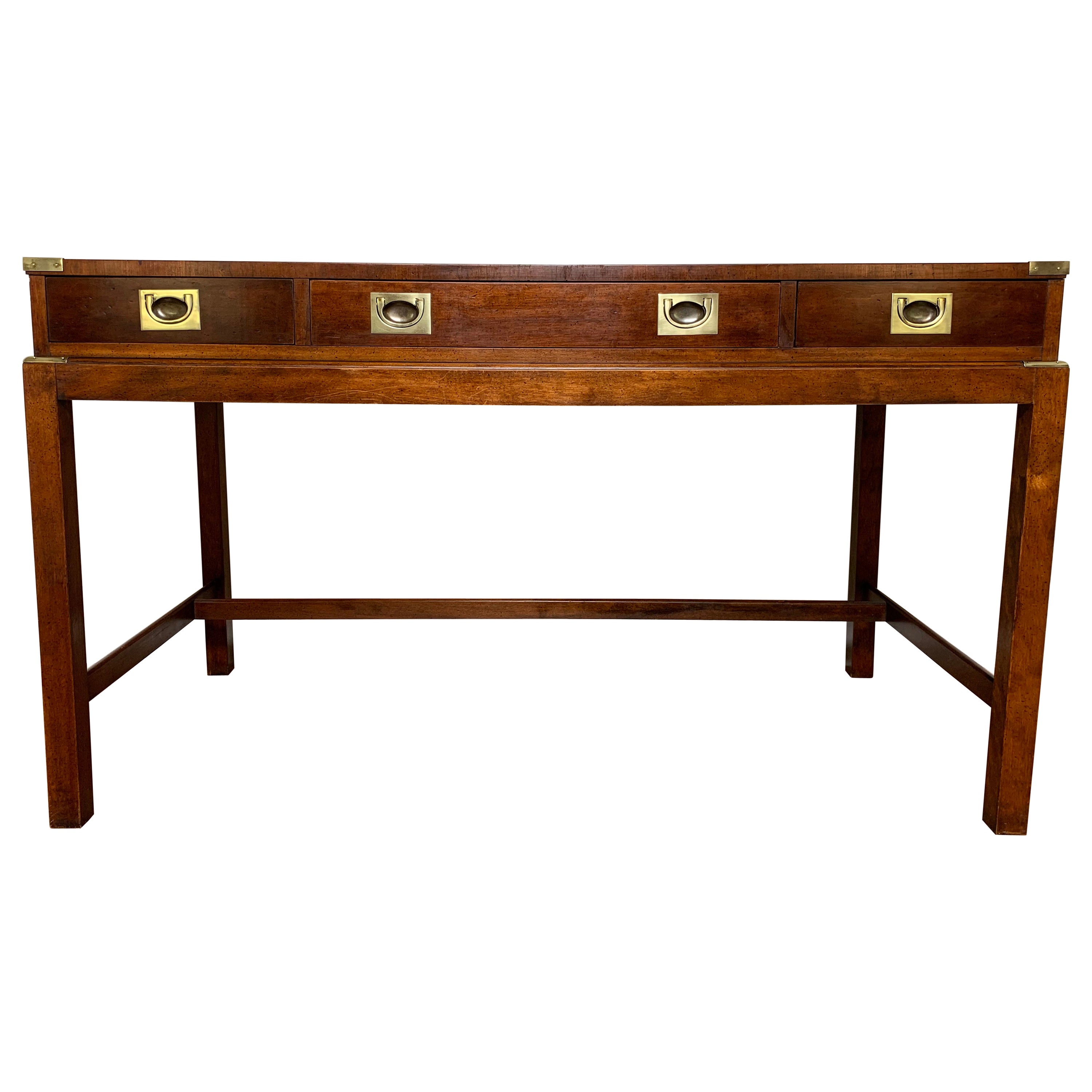 Campaign Style Mahogany Writing Desk with Brass Hardware, Circa 1970s