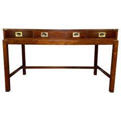 Campaign Style Mahogany Writing Desk with Brass Hardware, Circa 1970s