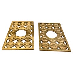 Fabuleux ensemble de plaques de fond de porte en laiton patiné et bronze avec nœud de porte - Modern Op Art Design - années 60