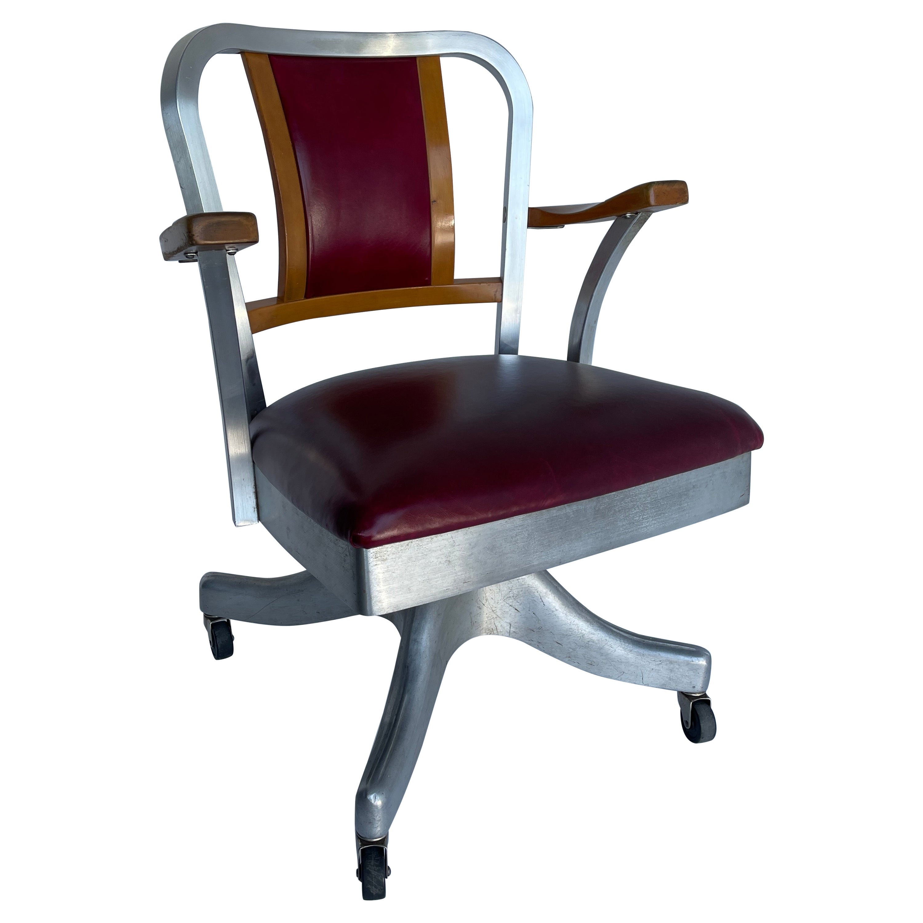Industrial Shaw Walker Aluminum and Leather Desk Chair, Circa 1960
