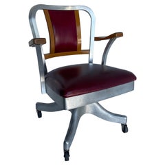Industrial Shaw Walker Aluminum and Leather Desk Chair, Circa 1960