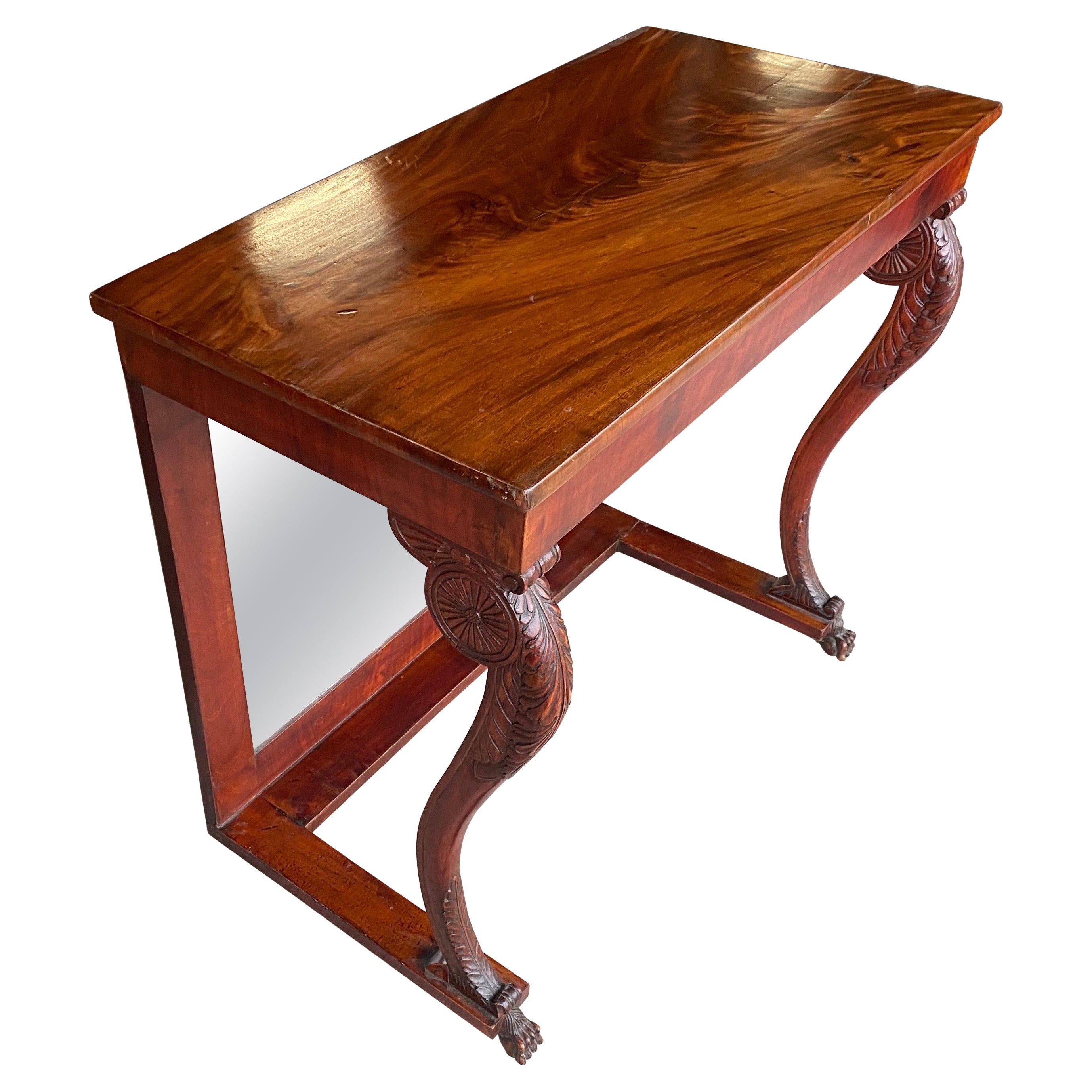 19th century English Regency Mahogany Console with Paw Feet For Sale