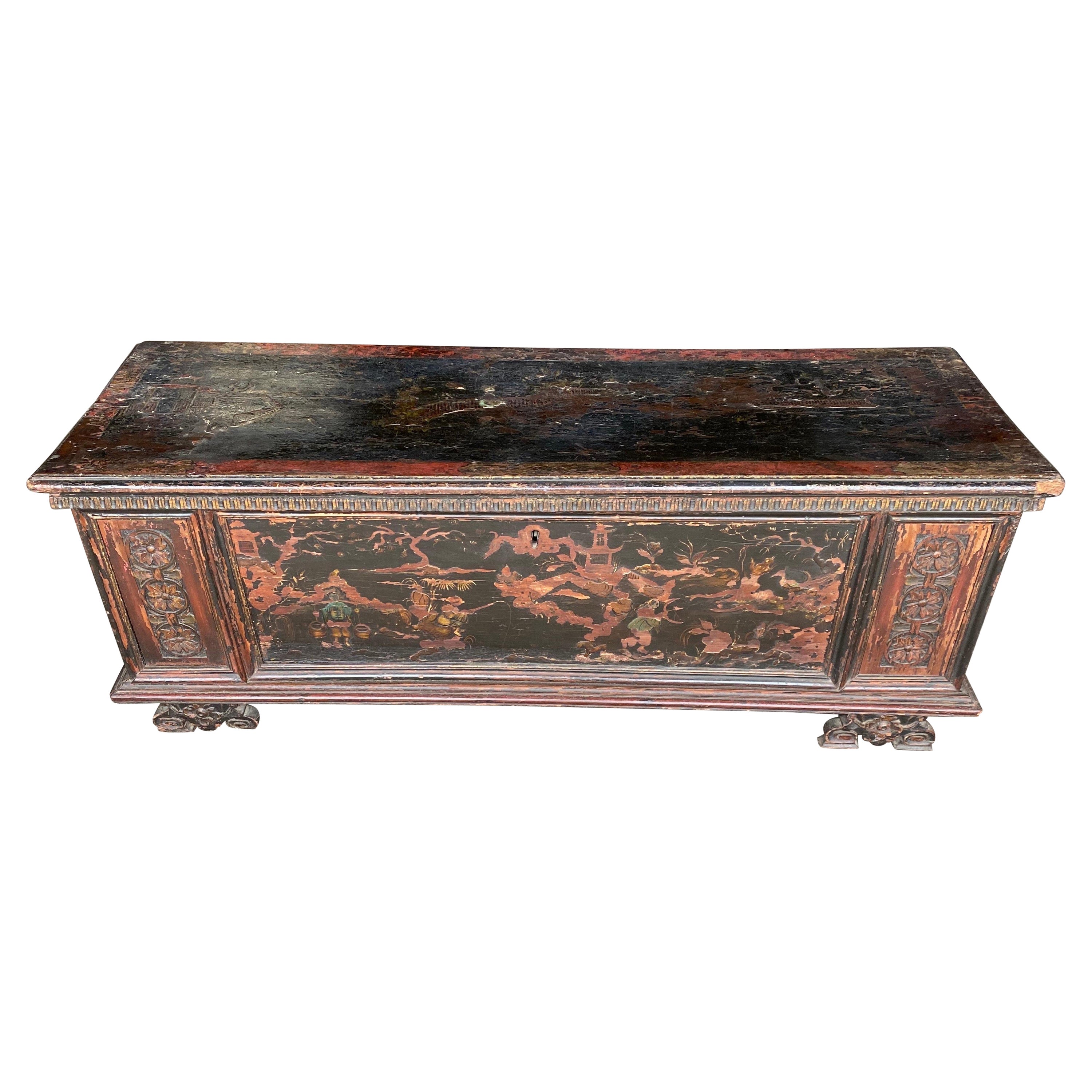 Late 17th- Early 18th Century Italian Cassone with Chinoiserie Decoration For Sale