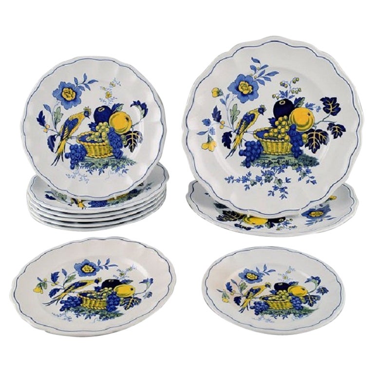 Spode, England, 10 Blue Bird Plates in Hand-Painted Porcelain, 1930s / 40s