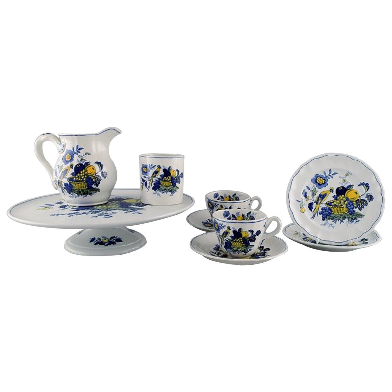 Spode, England, Blue Bird Service in Hand-Painted Porcelain, 1930s/40s