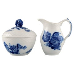 Royal Copenhagen Blue Flower Braided Sugar Bowl and Cream Jug, 1960s