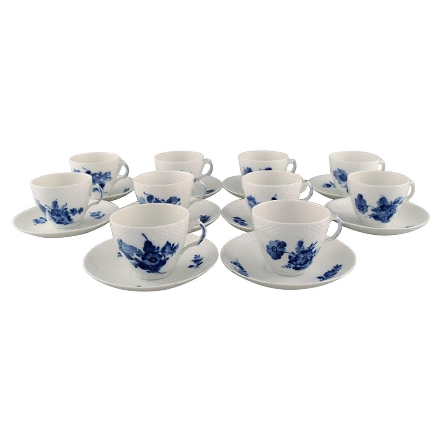 10 Royal Copenhagen Blue Flower Braided Coffee Cups with Saucers, 1960s