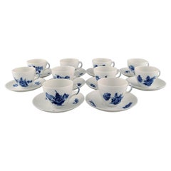 Retro 10 Royal Copenhagen Blue Flower Braided Coffee Cups with Saucers, 1960s