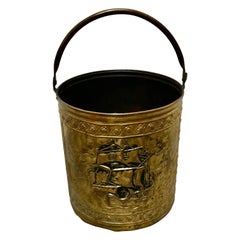 Used  Embossed Brass Coal Bucket with a Tea Clipper Sea Scene