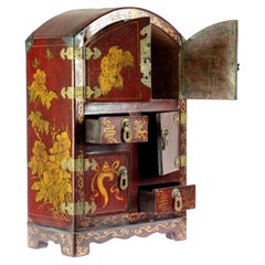 Painted Wood Jewelry Box Organizer Chinese Storage Mini Closet Asian Ornament
