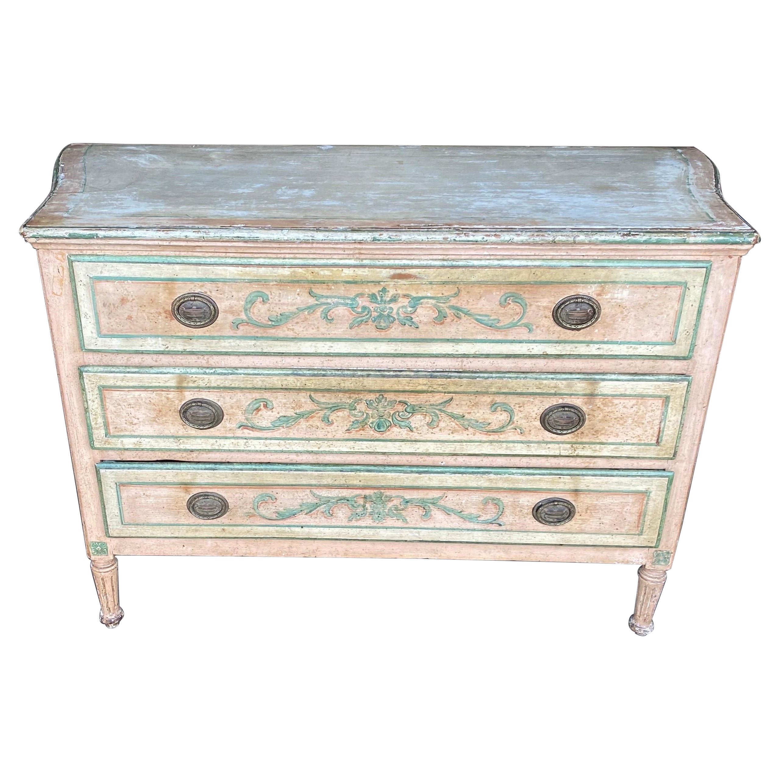 19th Century Painted Polychrome Venetian 3 Drawer Commode For Sale