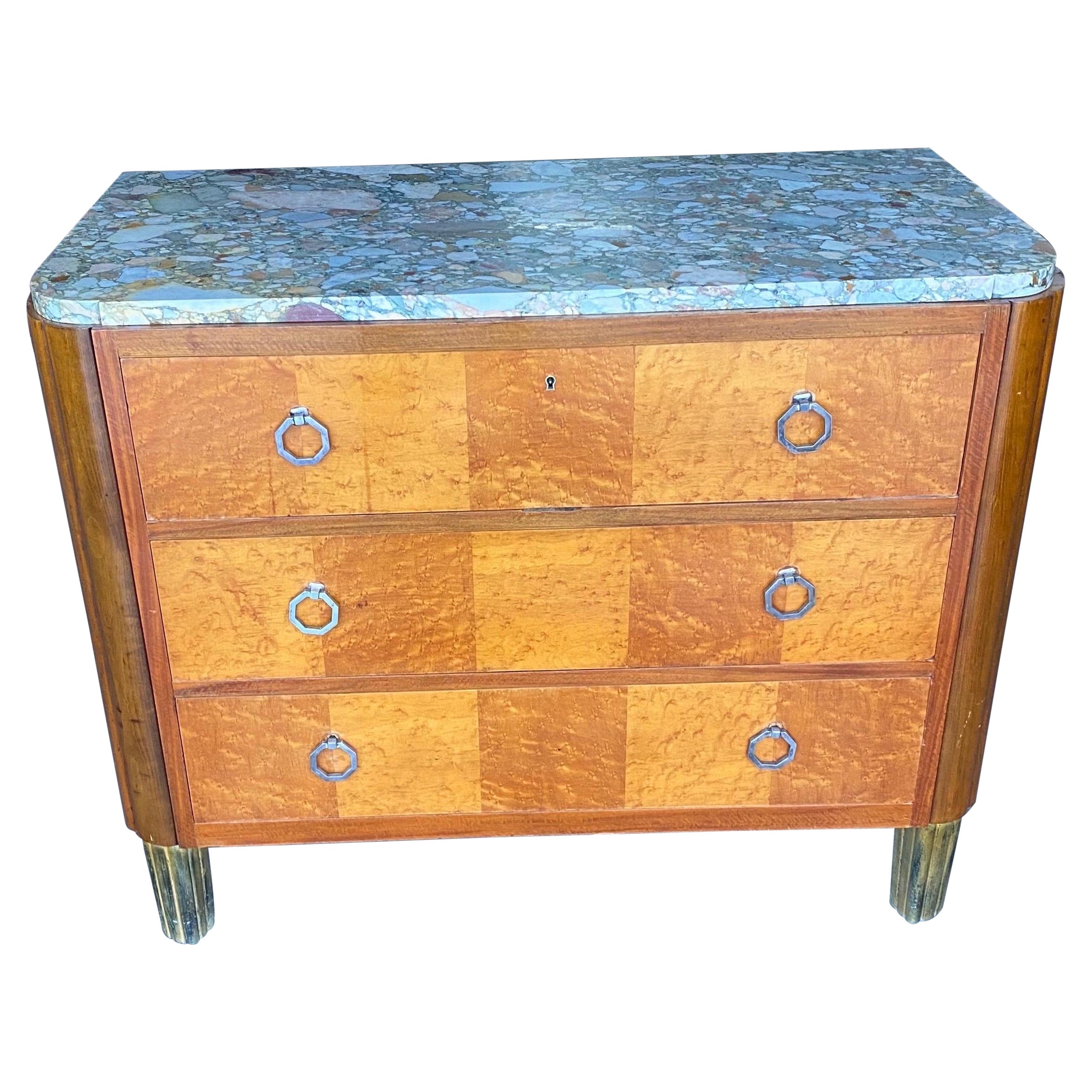 French Art Deco Marble Top 3 Drawer Chest