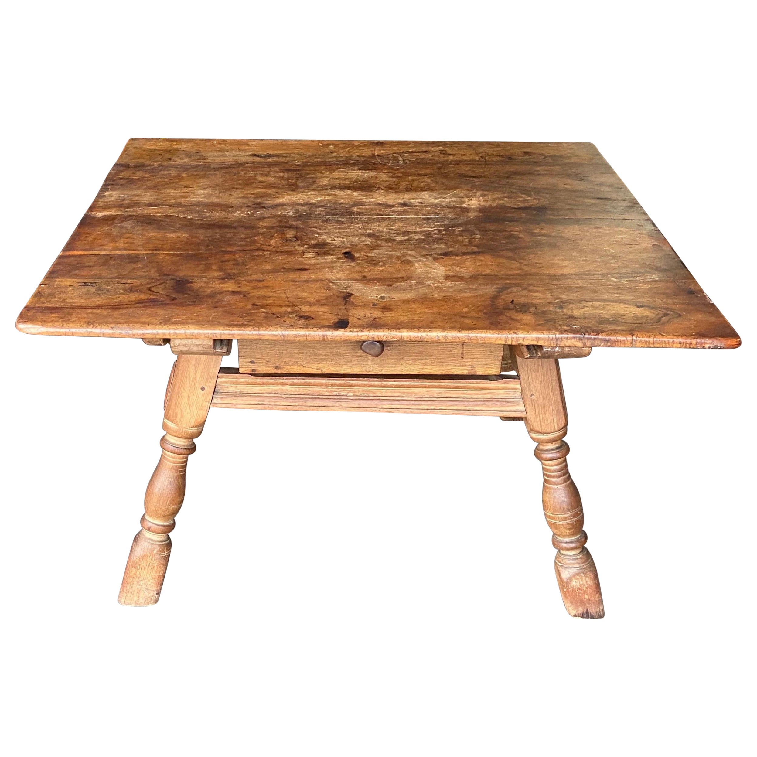 19th Century Swedish Oak Table with Drawer For Sale
