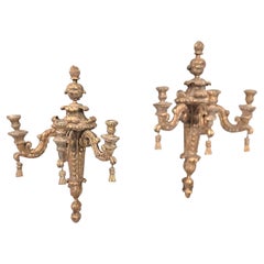 Pair of Large Carved & Gilt Finished Wooden Candle Wall Sconces or Holders
