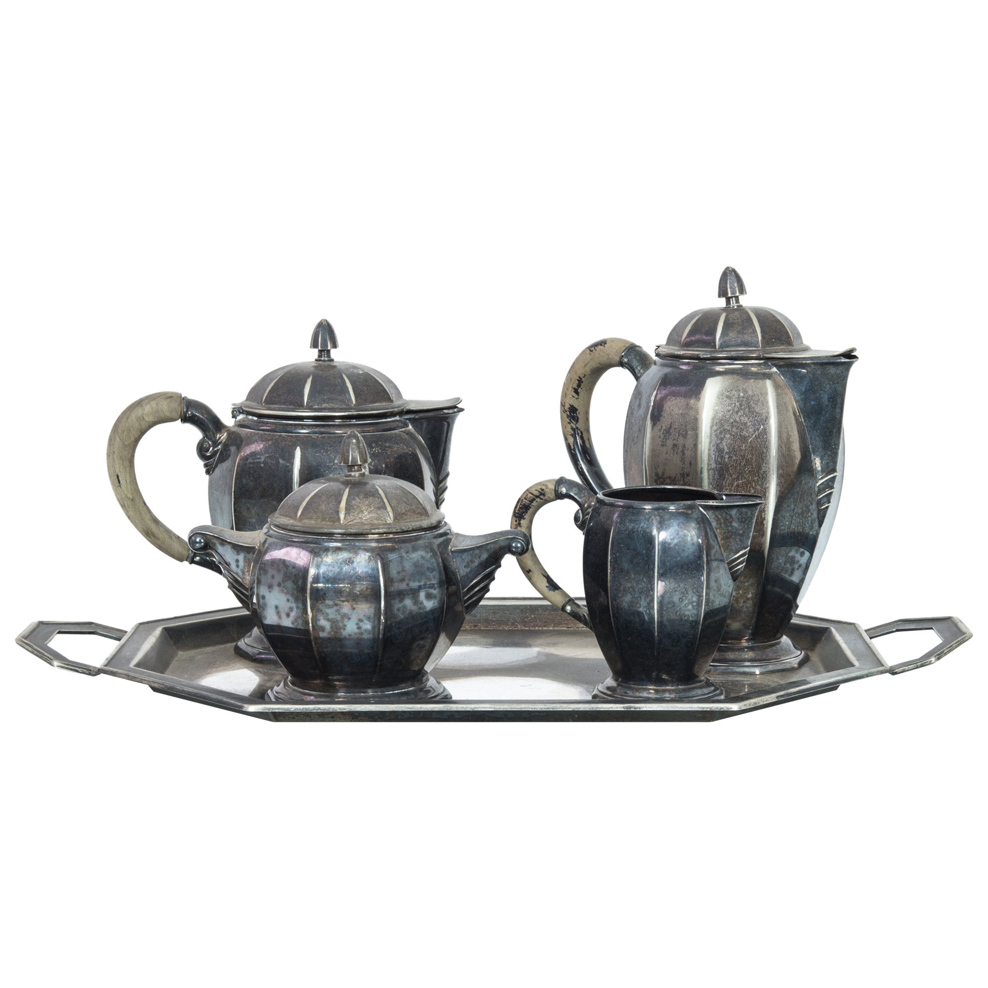 1940s Belgian Silver-Plated Coffee Set, Set of Five