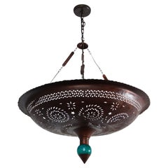 Large Moroccan Hanging Metal Ceiling Light with Turquoise Final