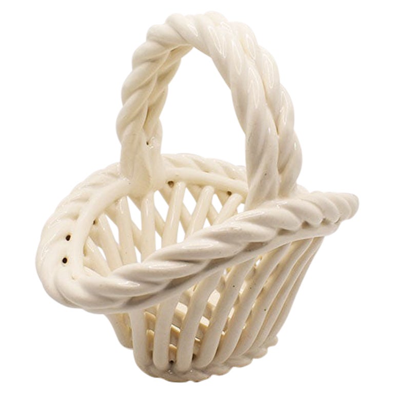 White Trompe L'Oeil Ceramic Italian Basket For Sale