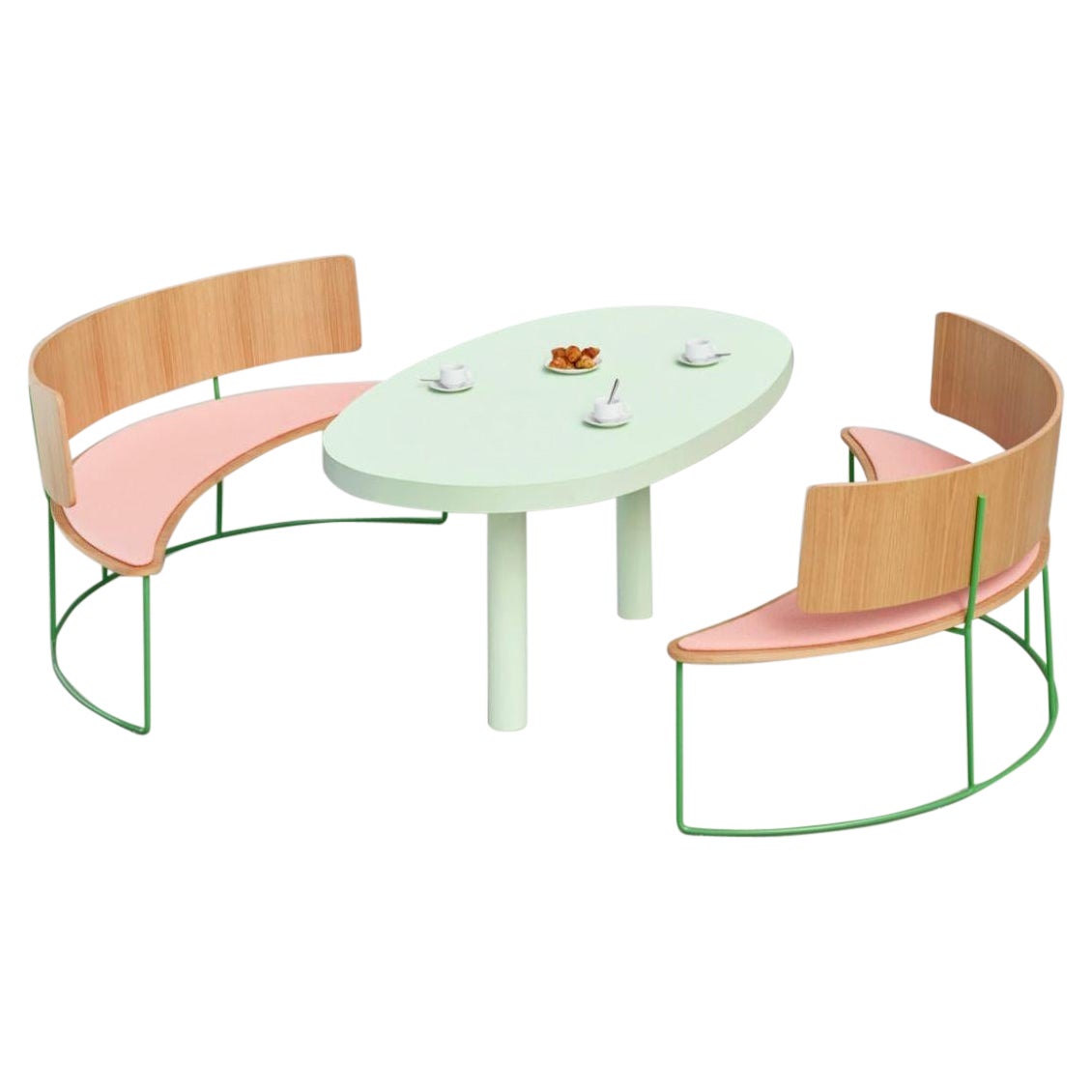 Set of 2 Boomerang Benches, Pink by Cardeoli