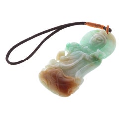 Vintage Carved Jade Pendant Natural Jadeite Jade Buddhist Statue Asian Art Female Buddha