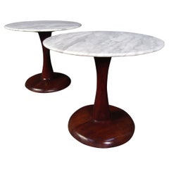 Pair of Danish Modern Tables in Marble and Walnut