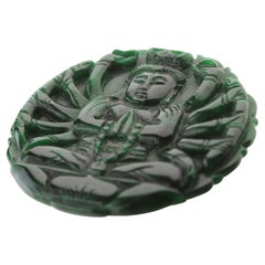 Vintage Carved Pendant Omphacite Jade Natural Jadeite Asian Art Ganesha Figurine Statue