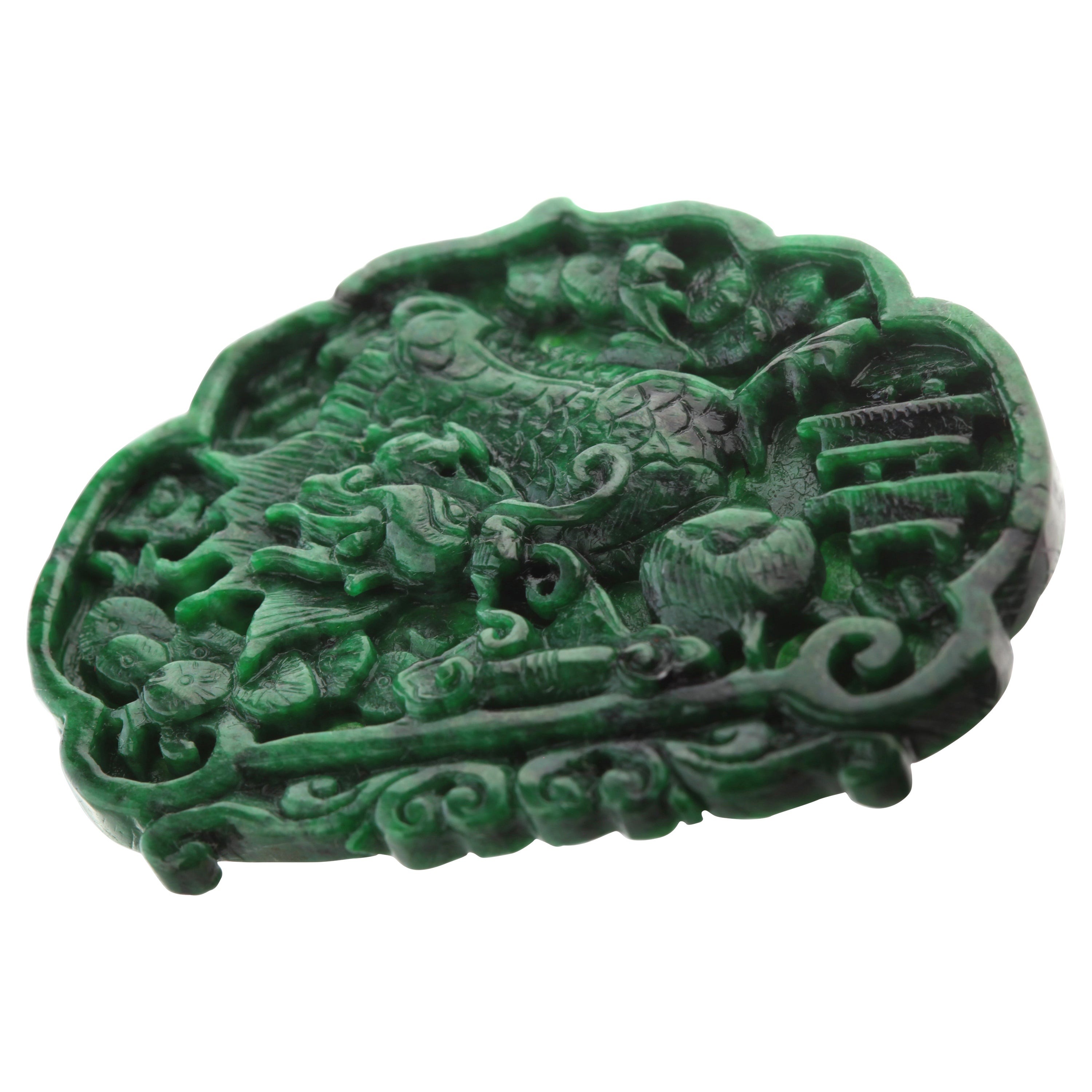 Carved Pendant Omphacite Jade Natural Jadeite Asian Art Dragon Figurine Statue