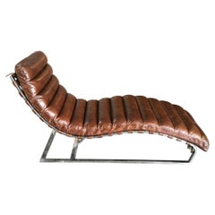 Retro Stylish Contemporary Rich Leather & Chrome Chaise Longue