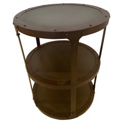 Cool Industrial Chic 3 Tier Round Iron & Metal Side Table End Table with Rivets