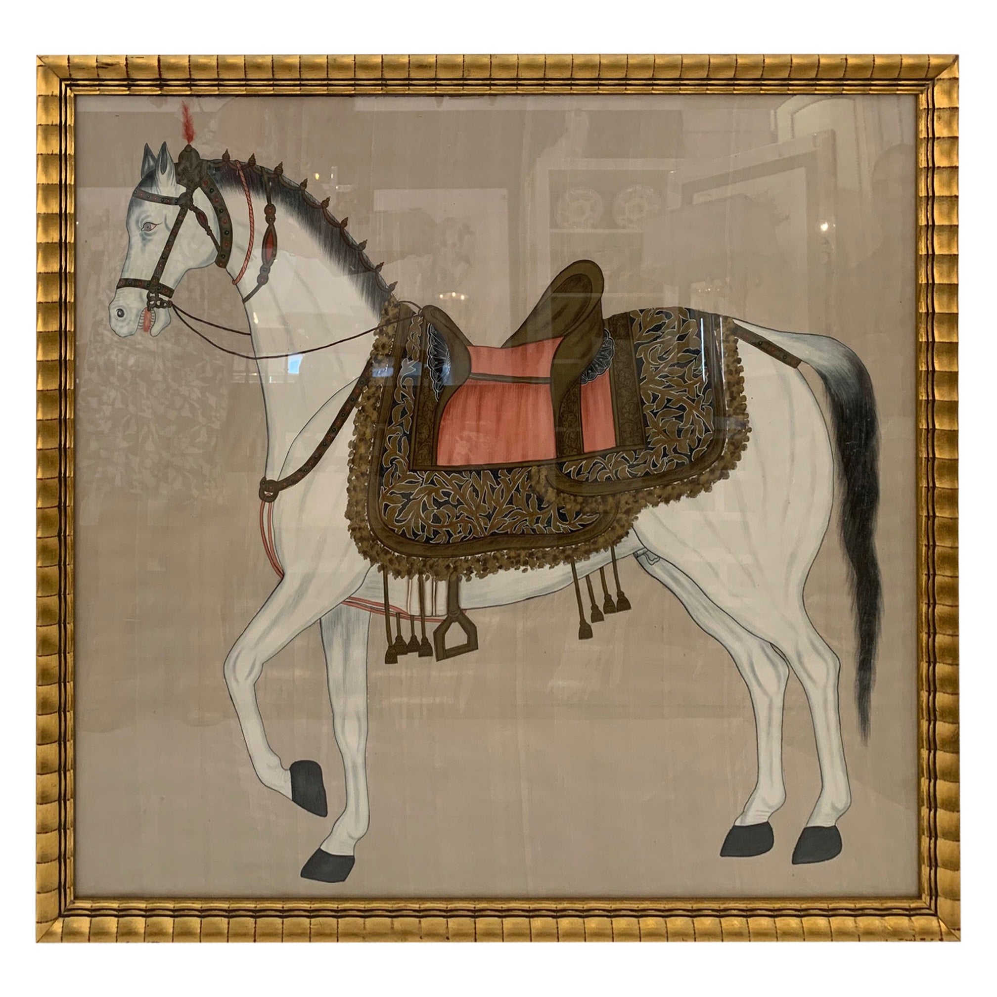 Striking Chinese Tang Horse Painting on Champagne Silk