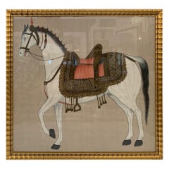 Striking Chinese Tang Horse Painting on Champagne Silk