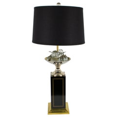 Maison Charles 1960s Black Enamel and Crystal Fruits Table Lamp 