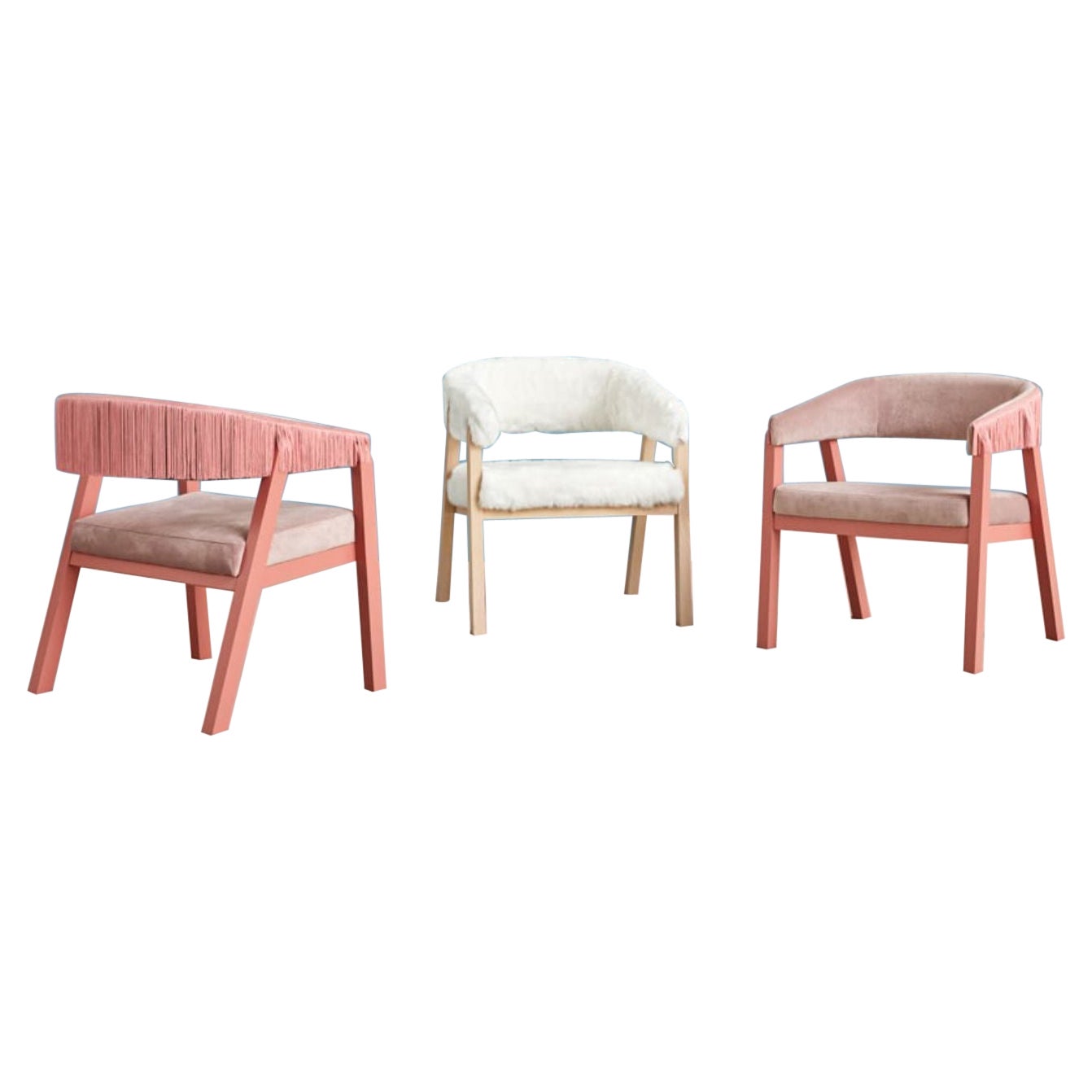 Set of 3 Oslo Armchairs, Arctic Fox Throw & Pink by Pepe Albargues