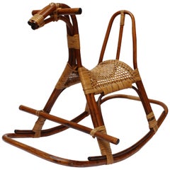 Vintage Mid-Century Italian Modern Bamboo and Rattan Rocking Horse Attributed to Albini