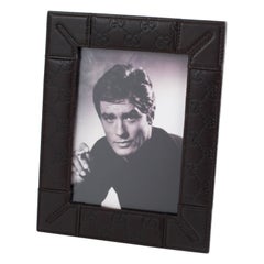 Italian Gucci Hand-Stitched Black Leather Picture Frame