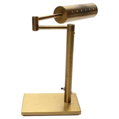 Retro Walter Von Nessen Brass Swing Arm Table Lamp with Adjustable Cylindrical Shade