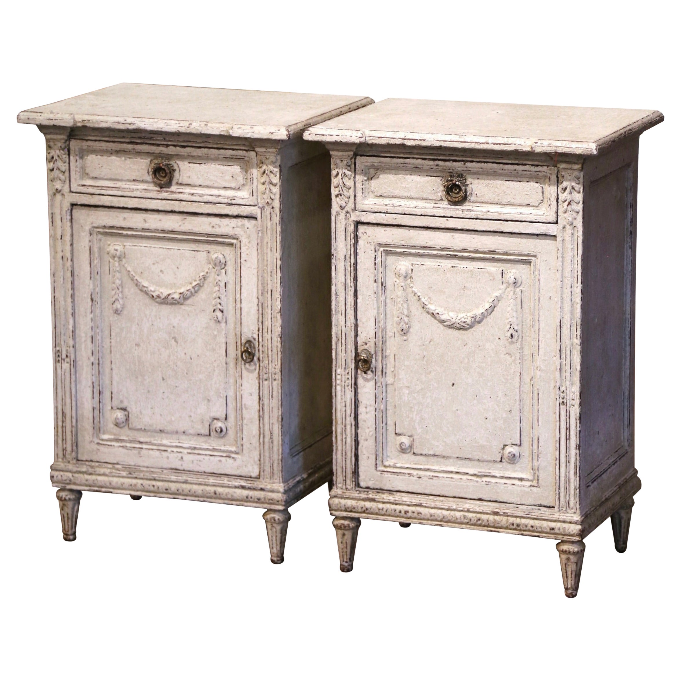 Pair of 19th Century French Louis XVI Painted Nightstands Bedside Tables