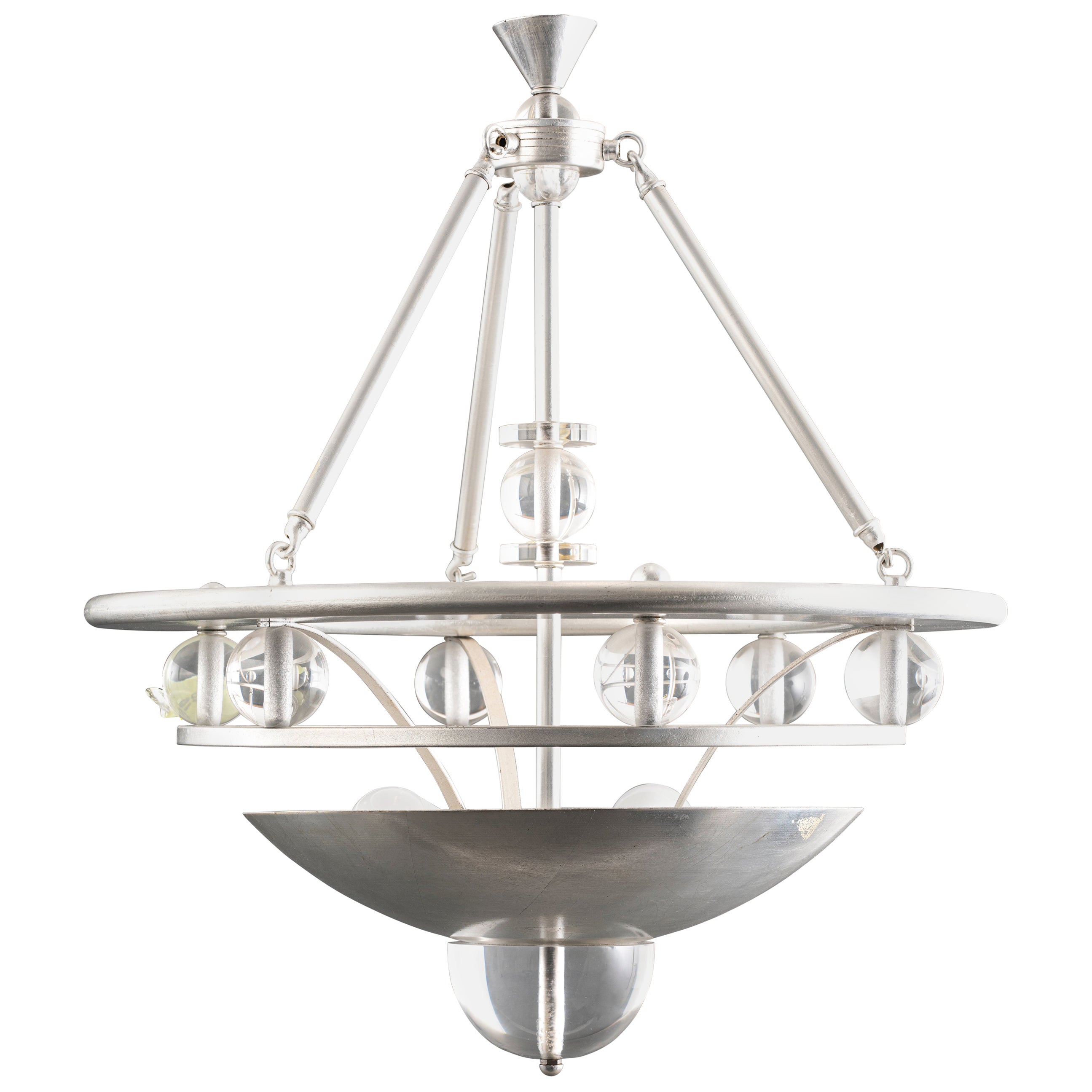 Machine Age Style Silver-Tone and Lucite Chandelier For Sale