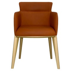 Maiorca Dining Chair in Dark Orange Italian Leather Upholstery & Gold Wood Base