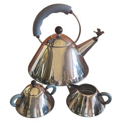 Vintage Postmodern Tea Kettle with Cream & Sugar by Michael Graves for Alessi