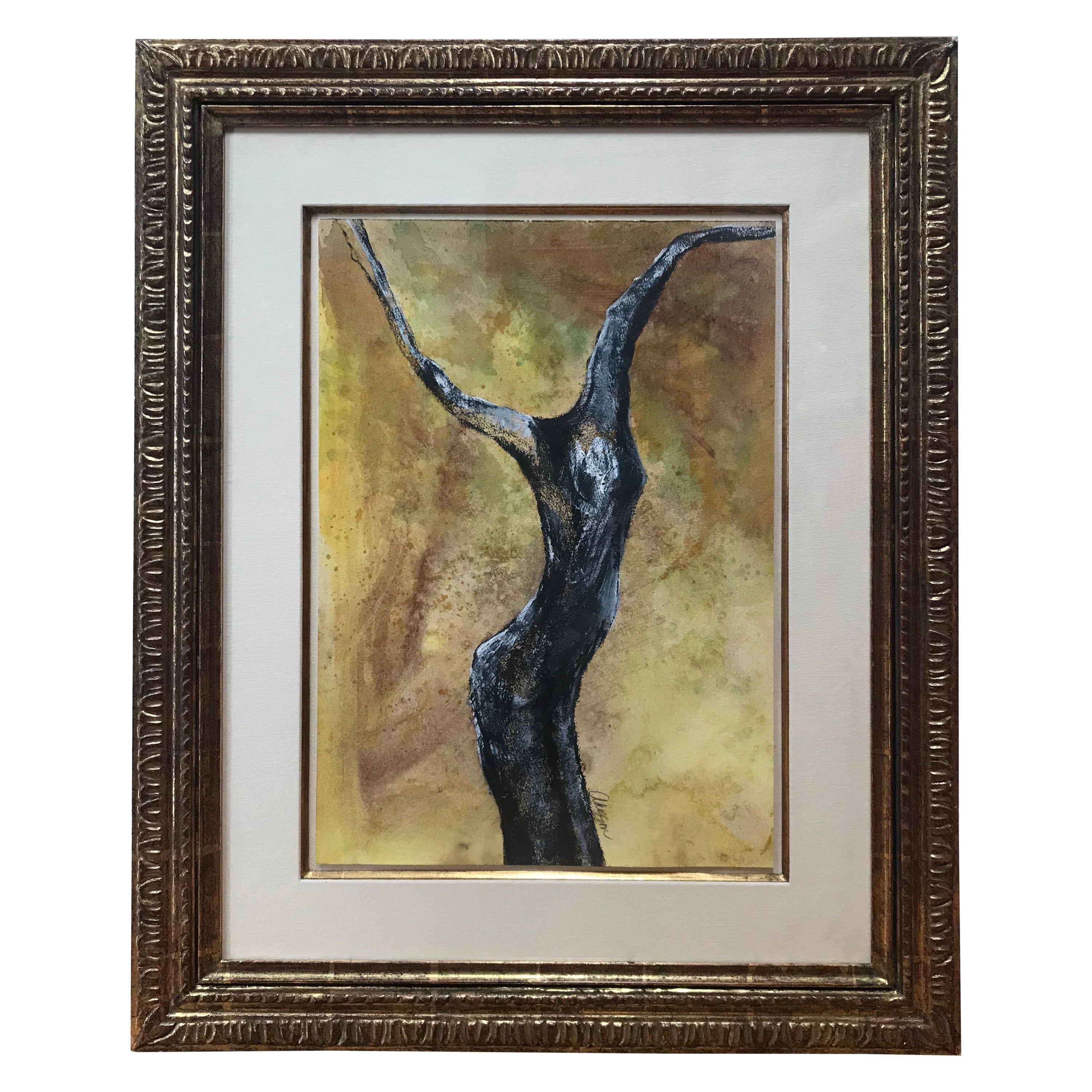 „The Dancer Salute“ Expressionistische Gouache von Austino Obi Okafor