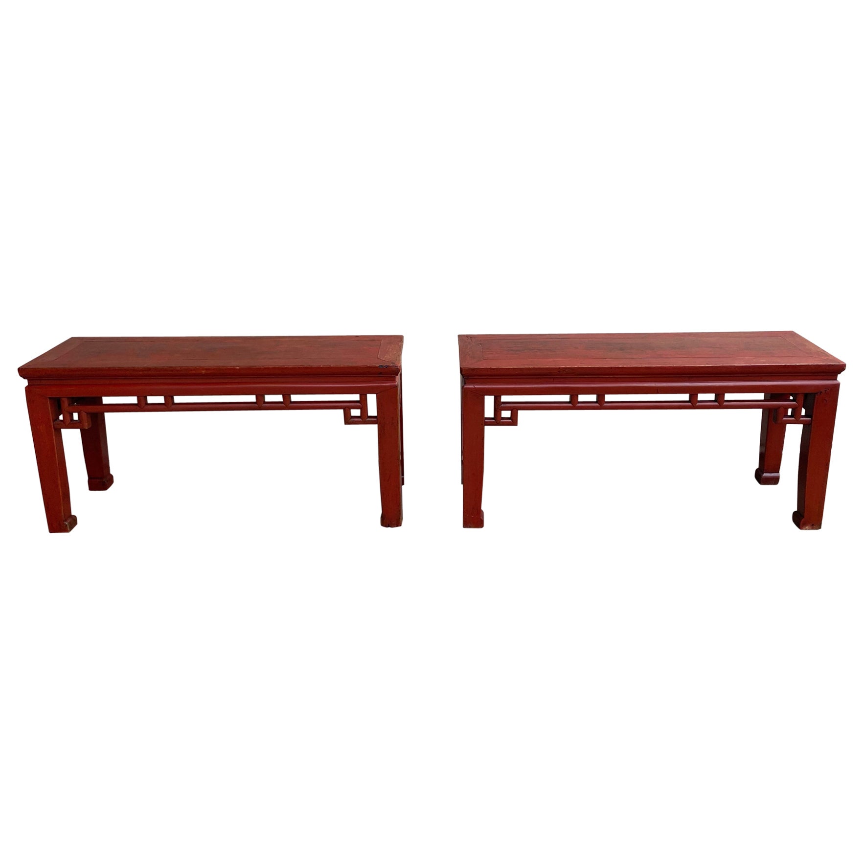 Pair of Chinese Red Lacquered Low Tables/Benches For Sale