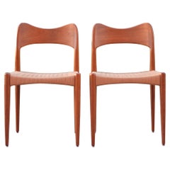 Vintage Arne Hovmand Olsen Teak Papercord Dining Chair for Mogens Kold Set of 2