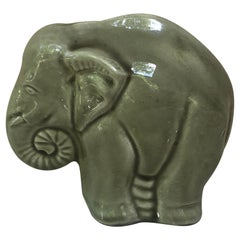 French Majolica Elephant Money Bank Saint Clement, Circa 1930