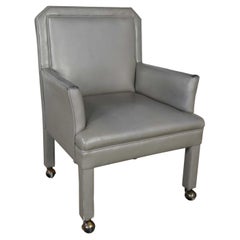 Post Modern Gray Faux Leather Parson’s Style Armed Accent Chair on Casters