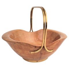 Mid-Century Macabo Cusano Aldo Tura Sculptural Wooden Bowl with Brass Handles