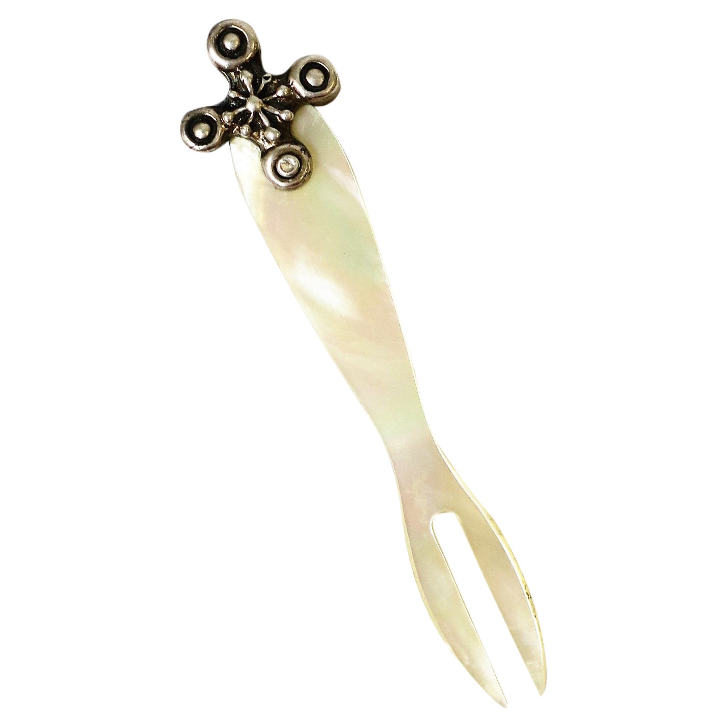 Mother of Pearl and Sterling Silver Barware Appetizer Fork  For Sale